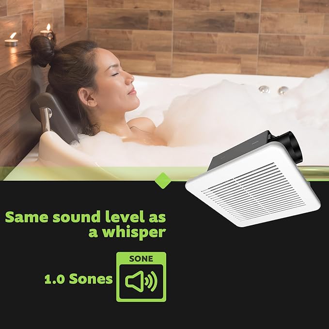Homewerks 7114-02-HW DC Bathroom Fan 50-CFM 1.0 Sone White Ventilation Fan, Energy Star-Qualified with 3-inch Duct for 2x4 Construction