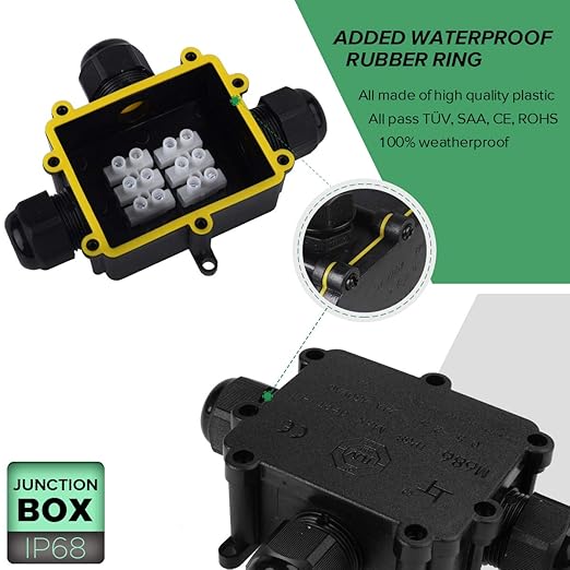 3 Way Electrical Junction Box, La Vane IP68 Waterproof 3 Way Cable Connector Lighting Connector Electric External Coupler, Cable Gland Ø 4-14mm