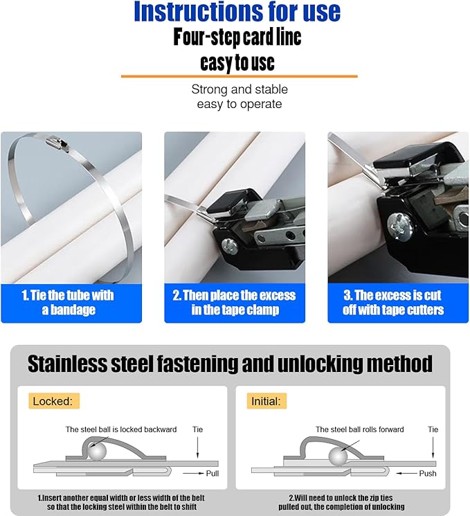 Metal Zip Ties 48 Inch, 500Lb Extra Long Stainless Steel Cable Ties, Heavy Duty Self-Locking Strap Ties, Strength for Exhaust Wrap, Garden Ties, pipes, Outdoor UV Resistant Large Tie Wraps 30 Pcs