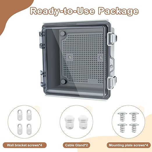 Nineleaf IP67 Waterproof Electrical Junction Box, 5.9"x5.9"x3.5" ABS Plastic Enclosure with Clear Hinged Cover, Mounting Plate, Cable Glands for Outdoor Router, Solar, CCTV, DIY Projects