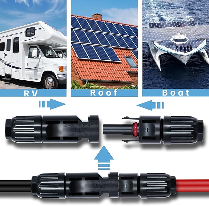 24 PCS Solar Connectors Male & Female Panel Cable Connectors with 2Pcs Spanners IP67 Waterproof (12 Pairs)