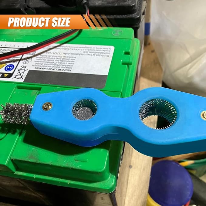 4-in-1 Car Battery Terminal Cleaning Brush- 1/2" & 3/4" Inner & Outer Thread Copper Tubing Pipes Brush- Rustproof Machine Parts Cleaner Tool for Plumbing Installation Soldering Brazing (Blue)
