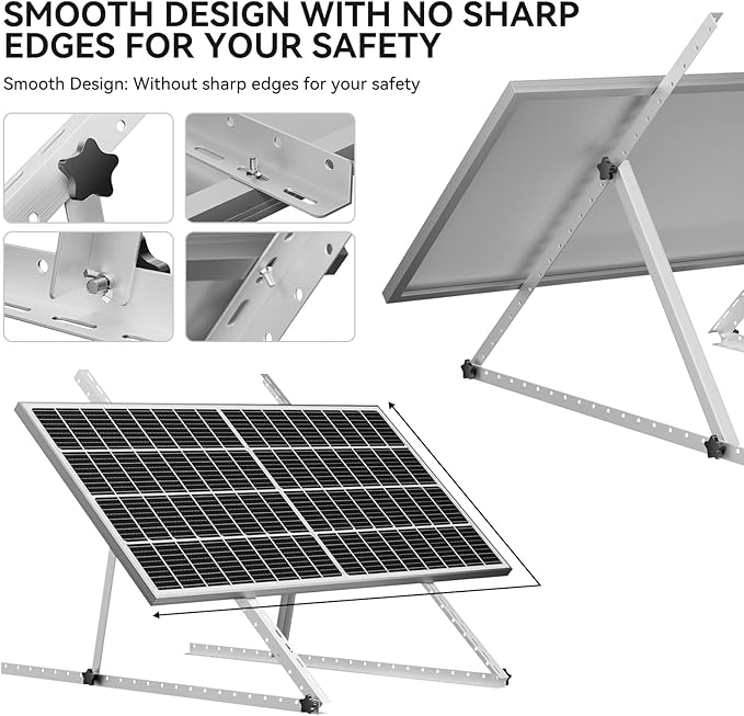 45in Adjustable Solar Panel Tilt Mount Brackets, Anodizing Foldable Tilt Legs, Support 100 200 300 400 Watt Solar Panels 1-2Pcs, Solar Panel Stand for Roof, Off-Grid, RV and Boat