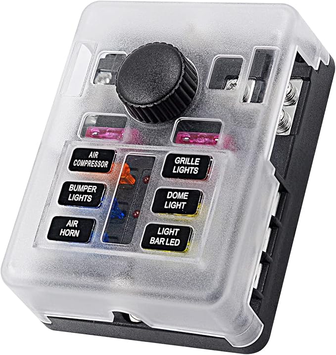 12 Volt Fuse Block, Waterproof 6 Way Fuse Box with 6 Ground Negative Busbar for Automotive[100 Amp Max] [ATC/ATO Fuses] [LED Indicator] [2 Spare Fuse Slots] for Car Boat Marine RV DC 12-24V