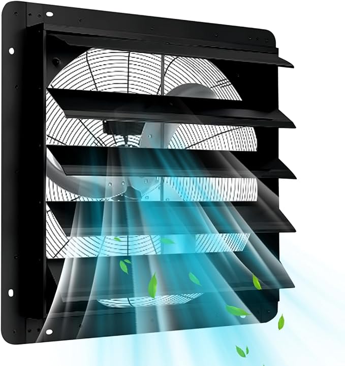 20" Automatic Shutter Exhaust Fan Wall Mount, 3500 CFM High Speed Ventilation with Quiet 1500 RPM Motor for Attic, Garage, Shop, Greenhouse