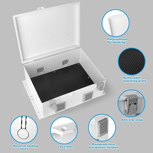 Electrical Junction Box, Outdoor Water Resistant Nema Enclosure, Ventilated ABS Plastic WiFi Project Box with Internal Mounting Panel & Hinged Cover 15.75" Lx 11" Wx 5.9" H
