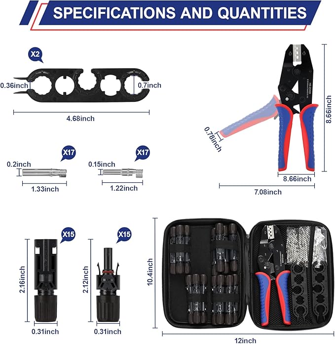 Measureman Solar Crimping Tool Kit, 16 Pieces with Crimper, 13 Pairs Connectors, 2 Pairs Spanner Wrench