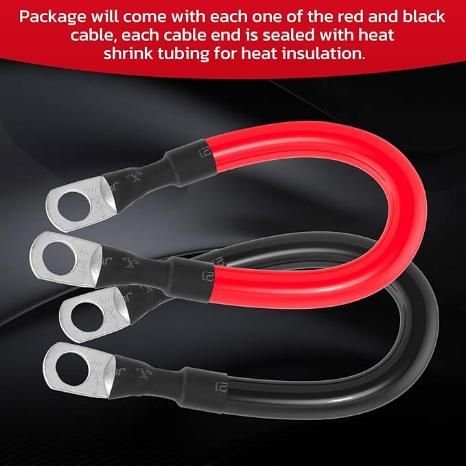 4 AWG Battery Cable 4AWG Gauge Battery Inverter Cables for Automotive Solar Marine Boat RV Car Motorcycle (4 AWG, 1FT, 3/8")