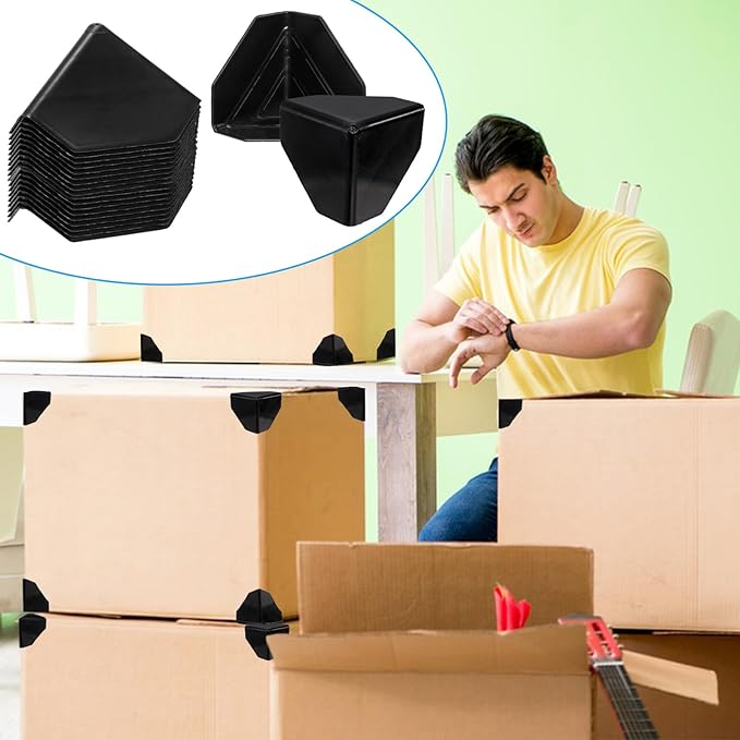 ZENFUN 200 Pcs Packaging Edge Protectors, Plastic Heavy Duty Shipping Box Corner Protectors Corner Guards for Boxes, Cartons, Panel Packaging, Black, 2.4'' L x 2.4'' W x 2.4'' H