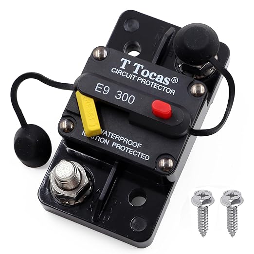 E9 300 Amp Circuit Breaker 12V - 48V DC with Manual Reset | Waterproof IP67 | Surface Mount Switch Button with LED Indication 300A 3/8" Studs