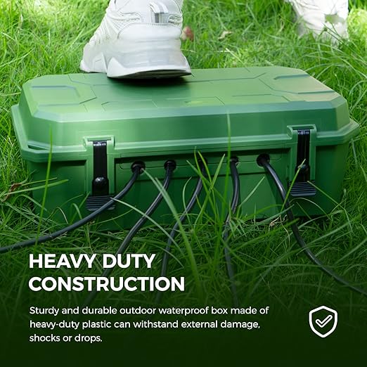 WELKIN Heavy-Duty Outdoor Electrical Box (15.3 * 5.4 * 8.9 inch), IP54 Weatherproof Waterproof Extension Cord Cover, Protect Outlet, Plug, Timer, Power Strip, Holiday Lights (Green)