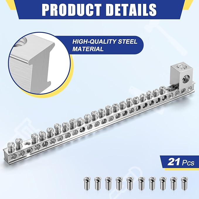 2 Set Ground Bar Kit with 21 Terminal Positions and Ground Lug Bar Aluminum Grounding Lugs for Electrical Connections