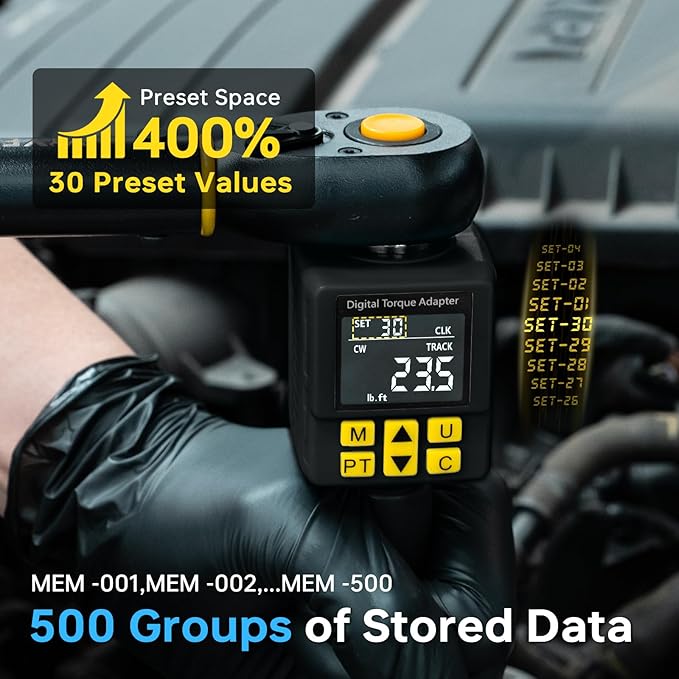 Heavy-duty Digital Torque Adapter, (±1% Accuracy, 40-300Ft-lb), 1/2" Digital Torque Wrench Adapter for Auto, Versatile Meter - Alert | Peak/Track | Preset | Store/Delete, for Machinery Repairs(406N.m)