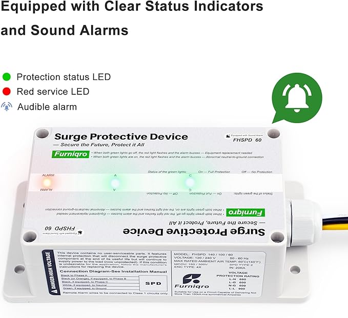 FHSPD60 Whole House Surge Protector FS60 Surge Protector Whole House Surge Protection Device Rated for 60,000 Amps, Whole Home Surge Protector, Indoor/Outdoor Use, 120/240V