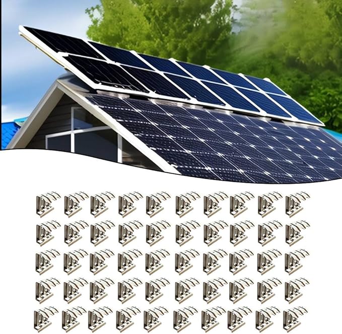 50pcs 304 Stainless Steel Photovoltaic Water Guide Clips for Solar Panels with Self-Cleaning Drainage Channels Reducing Debris Build-Up for Enhanced Energy Efficiency(35mm)