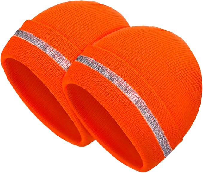 Geyoga 2 Pack Reflective Beanie Hat, High Visibility Knit Beanie with Reflective Strip, Night Running & Outdoor Work Safety