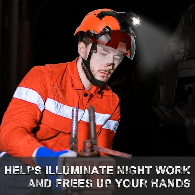 Safety Helmet Hard Hat with Detachable Headlamp Light and Visor Construction Hardhats for Men ANSI/ISEA Z89.1 Certified