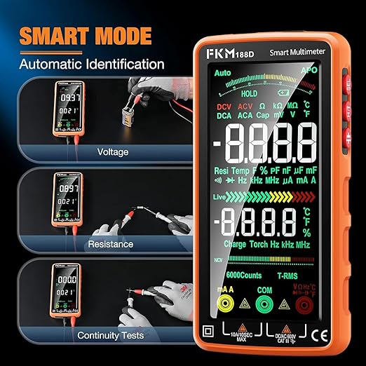 FKM Pro Digital Multimeter Tester TRMS 6000 Counts,Smart Rechargeable Voltmeter 5"Color LCD,Auto-Ranging Automotive Multimeters,for AC/DC Current/Voltage,NCV,Ohm,Capacitance,Resistance,Continuity,Temp