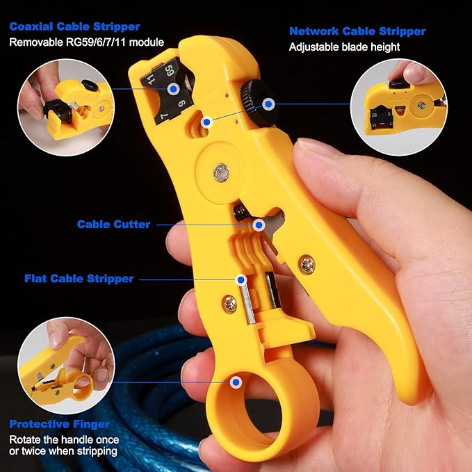 Coax Cable Crimper Kit Coaxial Cable Rg6 Compression Tool Kit with 20PCS F RG6 Connectors, Wire Coax Cable Stripper Tool