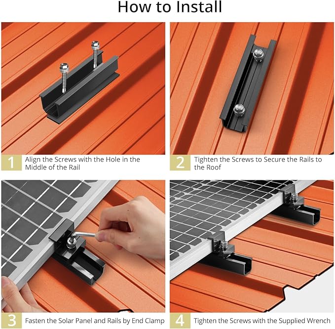 Anbte Solar Panel Mounting Kit for Single Panel, 4 Pcs 4.72in Mounting Rail & End Clamps, Solar Panel Mounting Brackets for RV Roof, Metal Roof, Tin Roof, Corrugated Roof, Sheet Roof, Black
