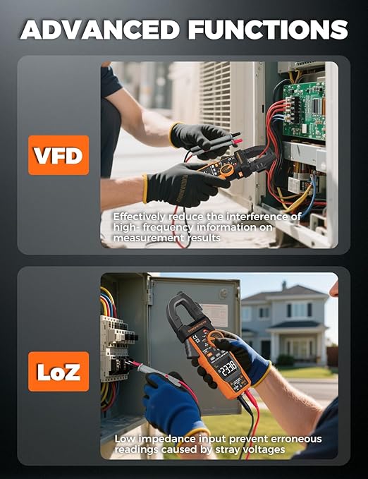 Inrush Clamp Meter With Flashlight,CM06Pro Clamp Multimeter,T-RMS 6000 Counts 1000A Amp Meter with VFD,LOZ,NCV,AC/DC Voltage Current,Continuity Capacitance Frequency Resistance Temperature