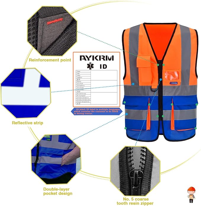 A-SAFETY Orange blue High Visibility Safety Vests Orange&Blue Color Mixed, XXL