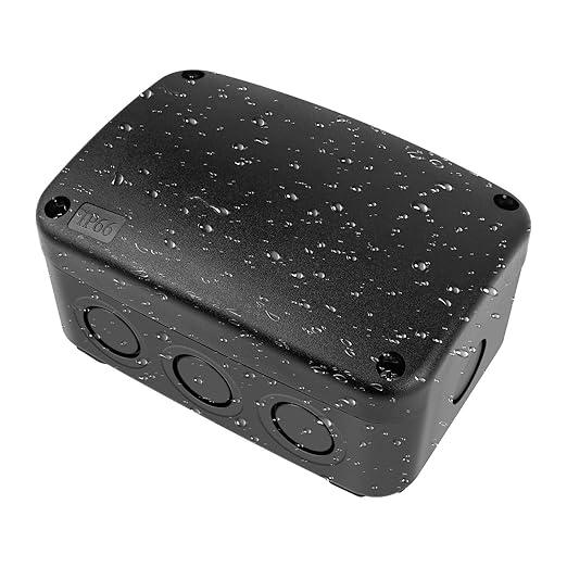 SuperInk Black IP66 Waterproof Junction Box, Outdoor Electrical Enclosure Project Box 4.9"x3.3"x2.3", PVC/ABS Weatherproof Cable Box Fits 20mm Cable Glands for Garden Lighting, CCTV, DIY Wiring