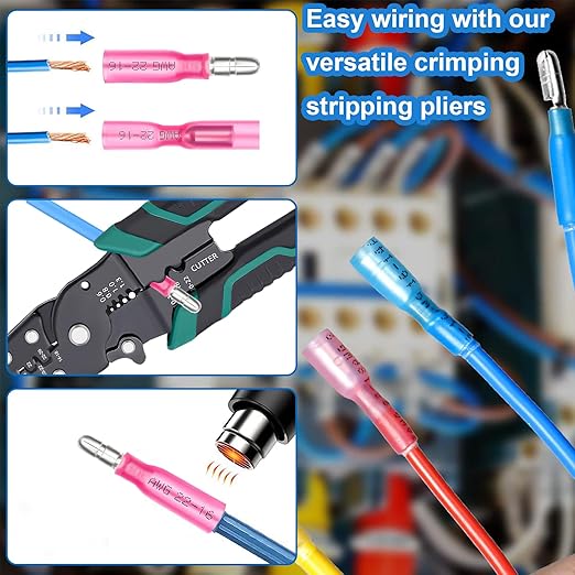 smseace 110PCS Heat Shrink Bullet Connectors with Crimping Tool 22-10AWG Waterproof Bullet connectors Heat Shrink Female&Male Connector for Automotive Boat Stereo Industrial Equipment