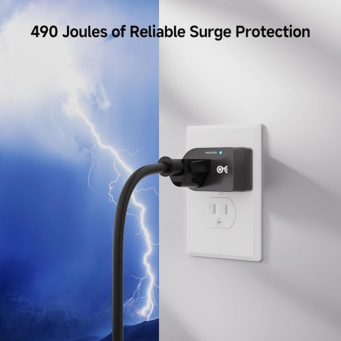 [ETL Listed] Cable Matters 3-Pack Non-Blocking 490 Joules Single Outlet Surge Protector, 15A / 1875W, Wall Surge Protector Outlet, Black