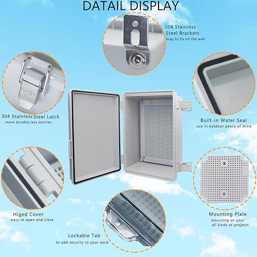 Electrical Box, Outdoor Waterproof Box IP67 Junction Box with Mounting Plate,ABS Plastic Project Box Power Cord Enclosure Grey 11" Dx7.5 Wx5.1 H