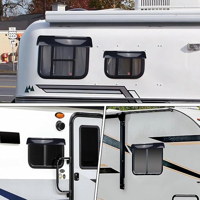 RV Window Visor Deflector, Rain Guard Extra Durable Sun Wind Air Side Vent Window Deflector Fits for 32-37inch