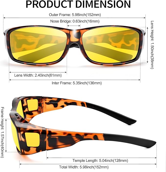 URUMQI Night Vision Driving Glasses Fit Over Eyeglasses for Men Women, Anti Glare Polarized Nighttime Glasses Yellow Lens