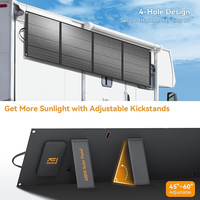 400 Watt Portable Solar Panel IP68 Waterproof ETFE 41V MC4 Output Solar Panels Foldable for Power Stations Solar Generator Camping Off-Grid RV Emergency Backup Hurricane