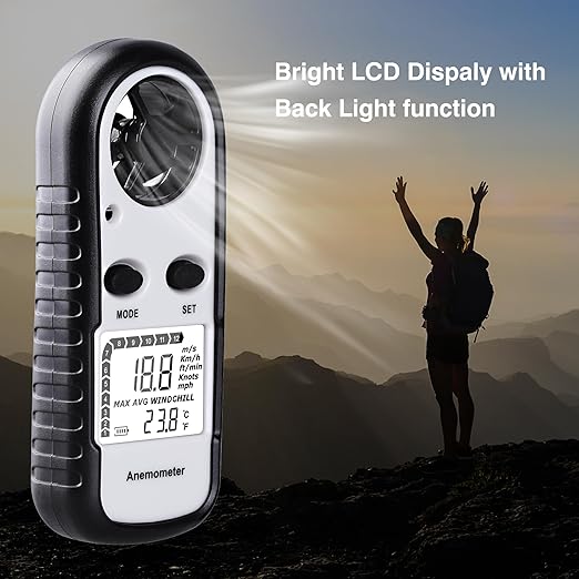 Digital Anemometer Wind Speed Meter, Wind Gauges Air Flow Velocity Meter for Measuring Wind Chill Temperature Speed, Wind Meter Thermometer Gauge for Shooting Windsurfing Fishing Hunting