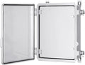 Junction Box, IP67 Waterproof Plastic Enclosure for Electrical Project, Hinged Grey Cover, Includes Mounting Plate and Wall Bracket (Transparent Cover with Inner Door, 14.6"×10.6"×5.9")