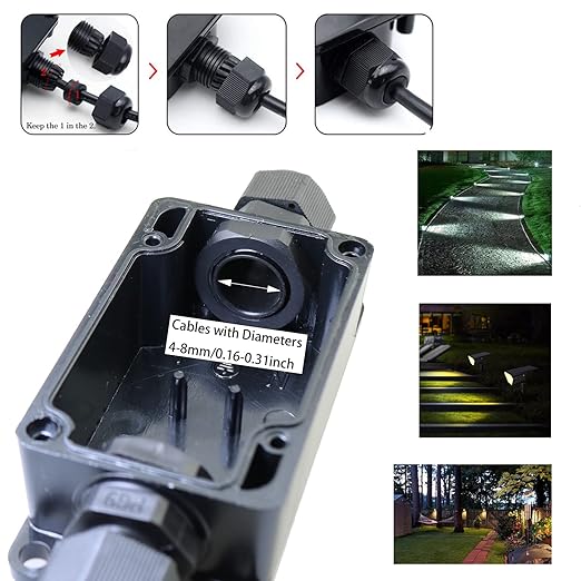 IP65 Waterproof Junction Box DGZZI 2PCS Waterproof Outdoor External 2 Way Electrical Junction Box Underground Cable Line Wires Power Cord Connector Protection
