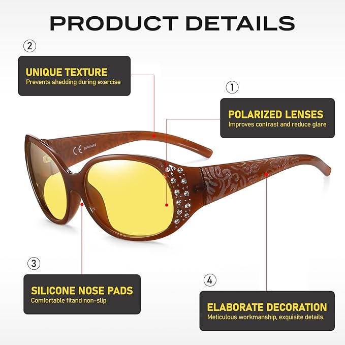 HAOLOTA Night Vision Driving Glasses Women Anti Glare Polarized, Wrap Around Nighttime Safety Glasses UV Protection