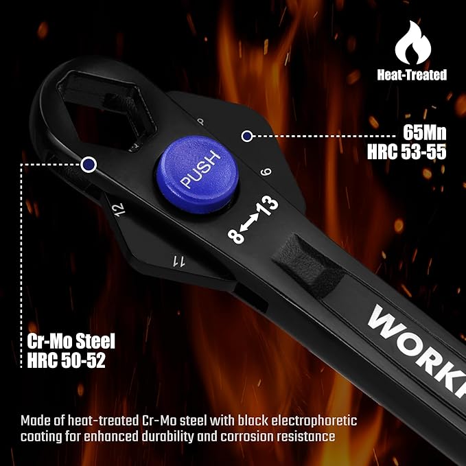 WORKPRO 2-Piece 12-in-1 Universal Adjustable Wrench Set, 8-19mm Metric & 5/16"-3/4" SAE Multi-Size Wrenches with Heat-Treated Cr-Mo Steel, ASME Standard, Multi-Position Head, for Home, Workshop, DIY