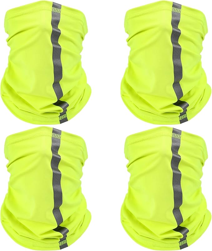SATINIOR 4 Pcs Neck Gaiter for Men Reflective Face Mask Cover, UV Sun Protection Neon Balaclava Hi Vis Bandana for Work