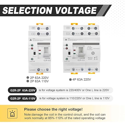 63Amp 110V AC Mini ATS Automatic/Manual Transfer Switch, 4Pole G2R Solar Auto Dual Power Changeover Switch for Home, Din Rail Mounted 50/60Hz CE Certified for Rv, Lv, Cn Public/Backup Power