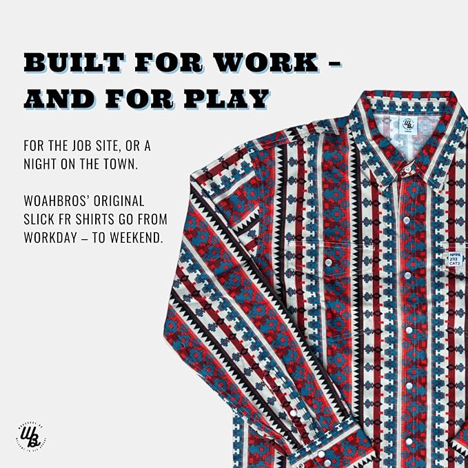 WoahBros FR Shirts for Men, 8oz Midweight Flame Resistant Welding Shirt, 100% Cotton, Pearl Snap Buttons - CAT2/NFPA2112