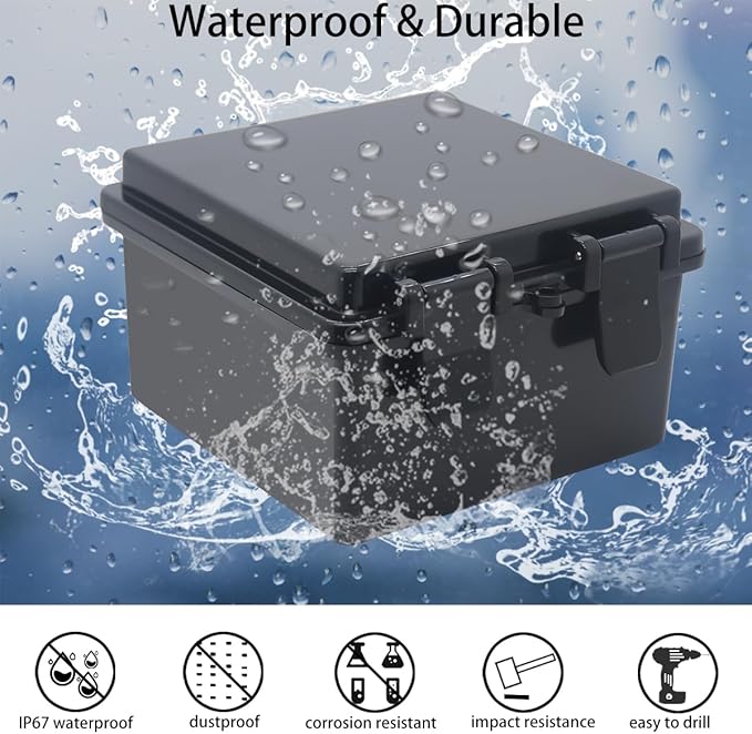 Junction Box, Hinged Black Cover IP67 Waterproof ABS Project Box with Mounting Plate Electrical Box Enclosure with Wall Bracket 5.9 x 5.9 x 3.5inch(150x150x90mm)