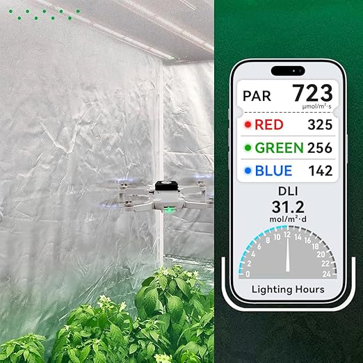 VBR-100 Quantum PAR Meter 6000umol/(㎡s), RGB PAR Breakdown, PPFD Distribution Mapping, Bluetooth Free App, Sensor Name(VBR-100 Plus), No Spectrum Selection