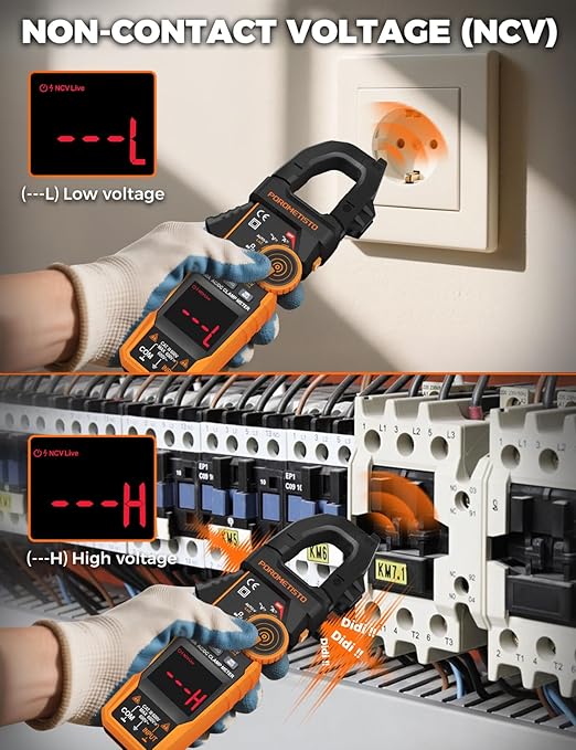 Inrush Clamp Meter with Flashlight,CM06 Clamp Multimeter,T-RMS 6000 Counts 600A Amp Meter with VFD, LOZ,NCV, AC/DC Voltage Current,Continuity Capacitance Frequency Resistance Temperature