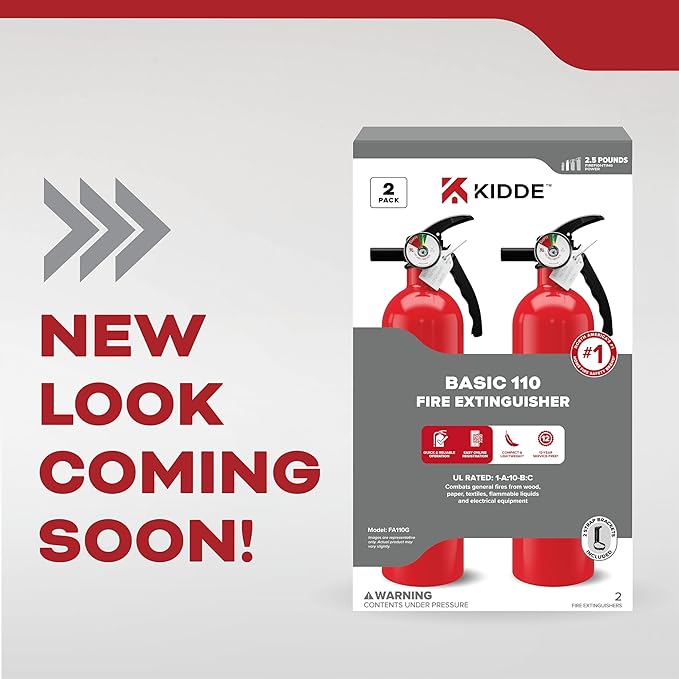 Kidde Multi Purpose Fire Extinguisher for Home, Office, Dorm, Residential, 1A10BC, 2 Pack