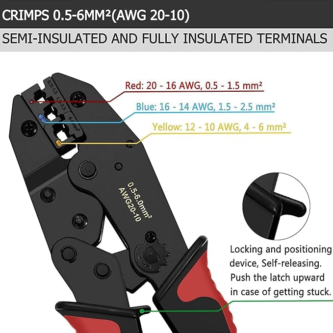 Wire Crimper Tool Qibaok Ratcheting Insulated Wire Terminal Connectors Crimping Tool for AWG22-10