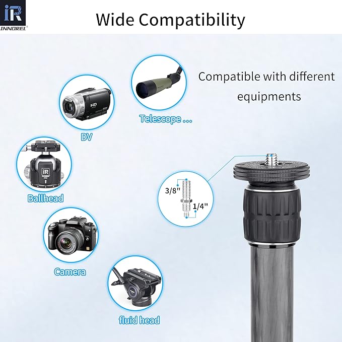 INNOREL ER282C Universal Carbon Fiber Tripod Center Column Extension Pole Extender - 29.0mm Tube, 10 Layers, 2-Section, 9.4-15.4 Inch, 44lbs Max Load, Compatible with DSLR Camera, Tripod, Monopod