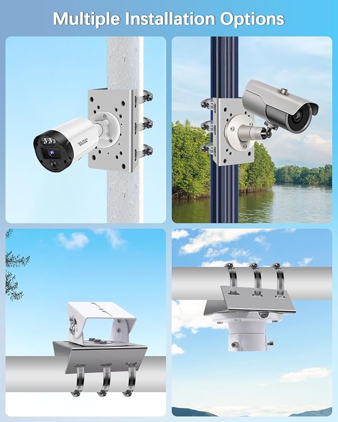 Universal Vertical Pole Corner Mount Bracket for Security Camera, Stainless Steel Pole Mount Adapter with 6 Loops, CCTV Cameras Mounting Brackets, Solar Panel Clamp