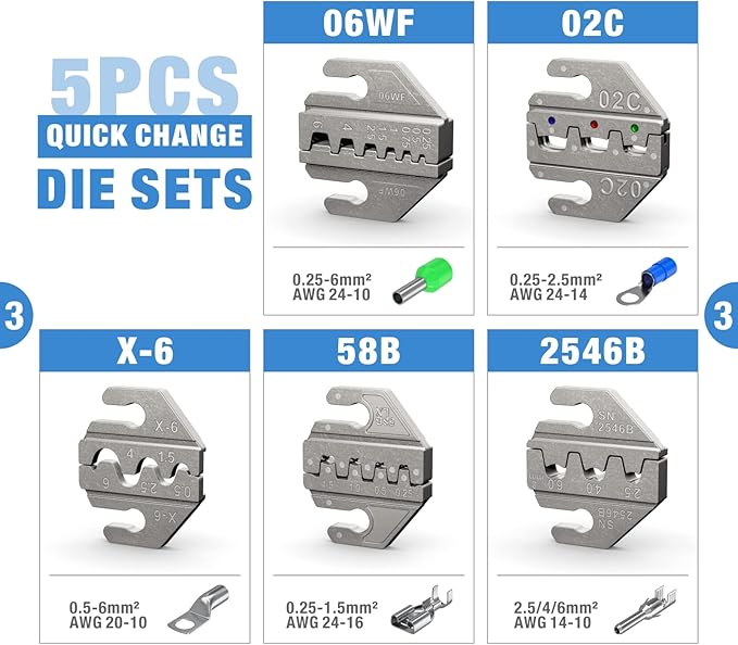 iCrimp Quick Change Ratcheting Crimper Tool Kit, Automotive Service Kit, for Crimping IWS4 Connector, Insulated & Non-insulated Terminal, Open Barrel Terminals, Dupont Connector, End Sleeve Ferrules