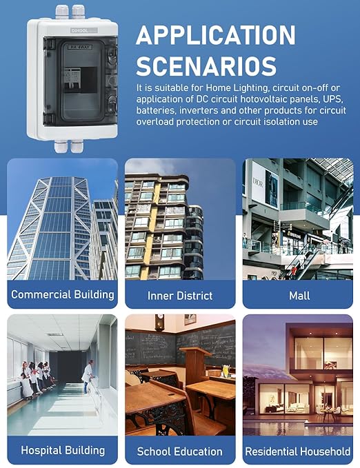 DIHOOL 60 Amp DC Circuit Breaker Box, PV Solar Disconnect Switch with Small Breaker Box